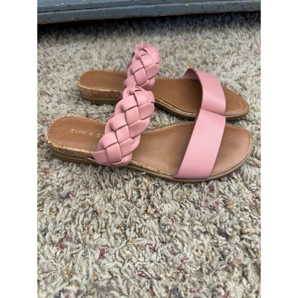 Sun Stone Womens Pink Sandals‎ 5 slip on open toe low heel summer - Picture 2 of 6